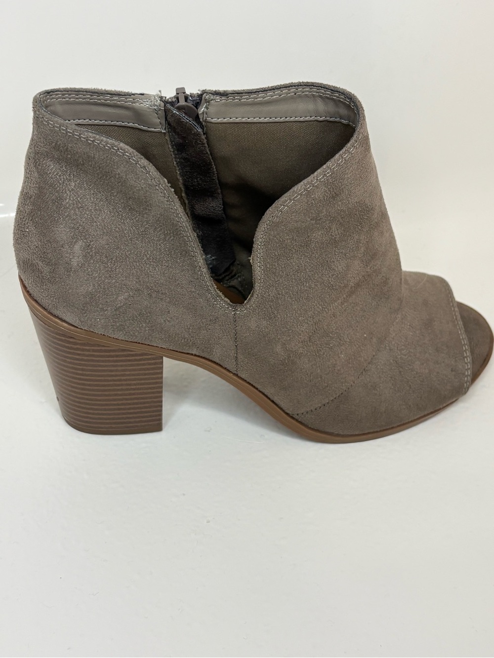 George Taupe Suede Peep-Toe Block Heel Ankle Booties - US size 9